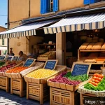 Home 18 요리 기법 여행의 설계와 준비 과정 - A vibrant open-air market scene in Provence, France, bustling with local vendors selling fresh seaso...