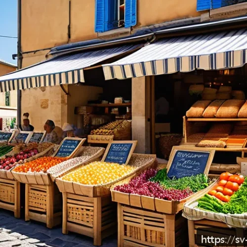 Home 30 요리 기법 여행의 설계와 준비 과정 - A vibrant open-air market scene in Provence, France, bustling with local vendors selling fresh seaso...