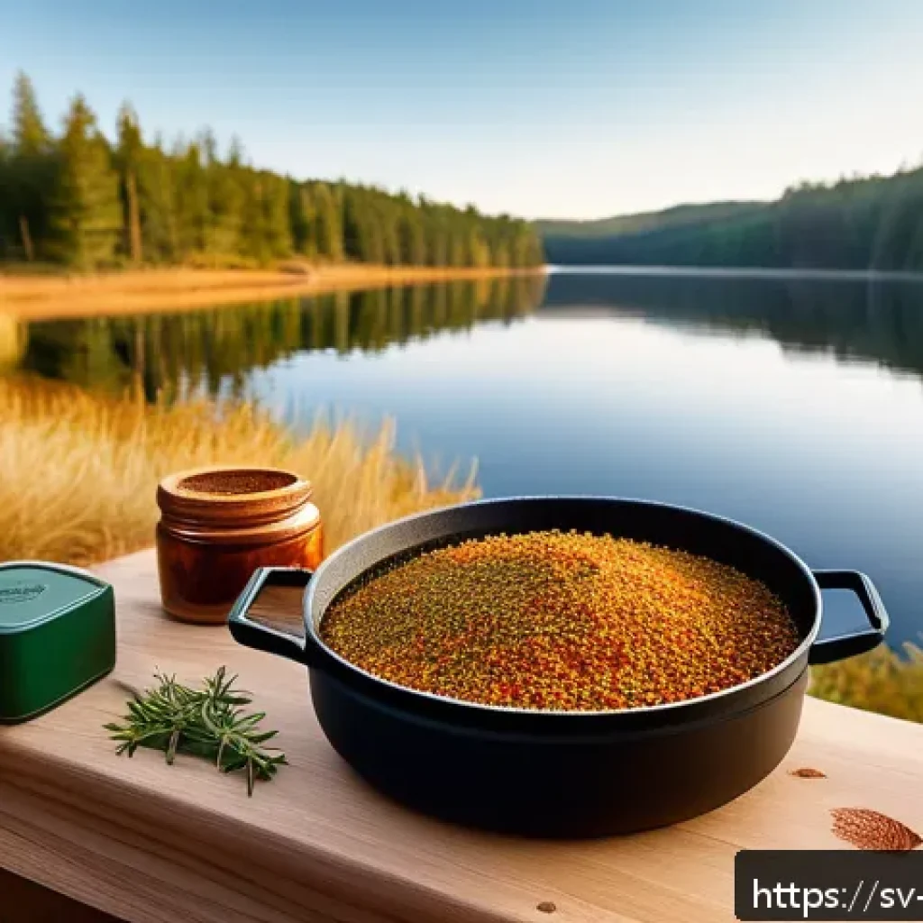 여행 중의 요리 기법  풍미의 탐구 - A cozy outdoor camping scene in a Swedish forest during early autumn, featuring a small campfire wit...