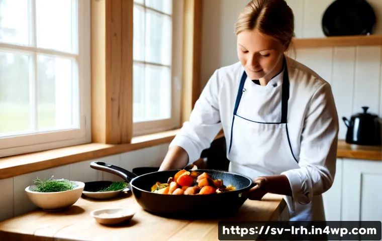 Home 17 요리 기법 여행 나만의 요리 스타일 찾기 - Photorealistic Scandinavian home kitchen in Sweden, a thoughtful home cook experimenting with tradit...